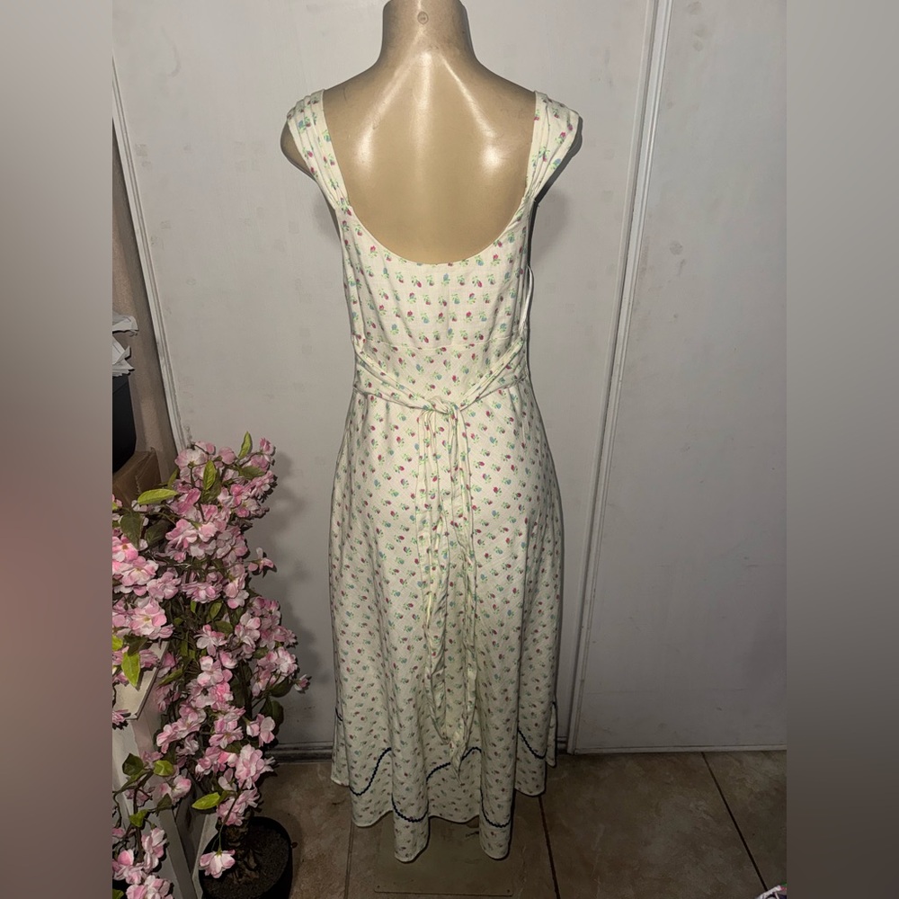 Free People Cream Floral Midi Dress with Blue Details - Picture 11 of 13